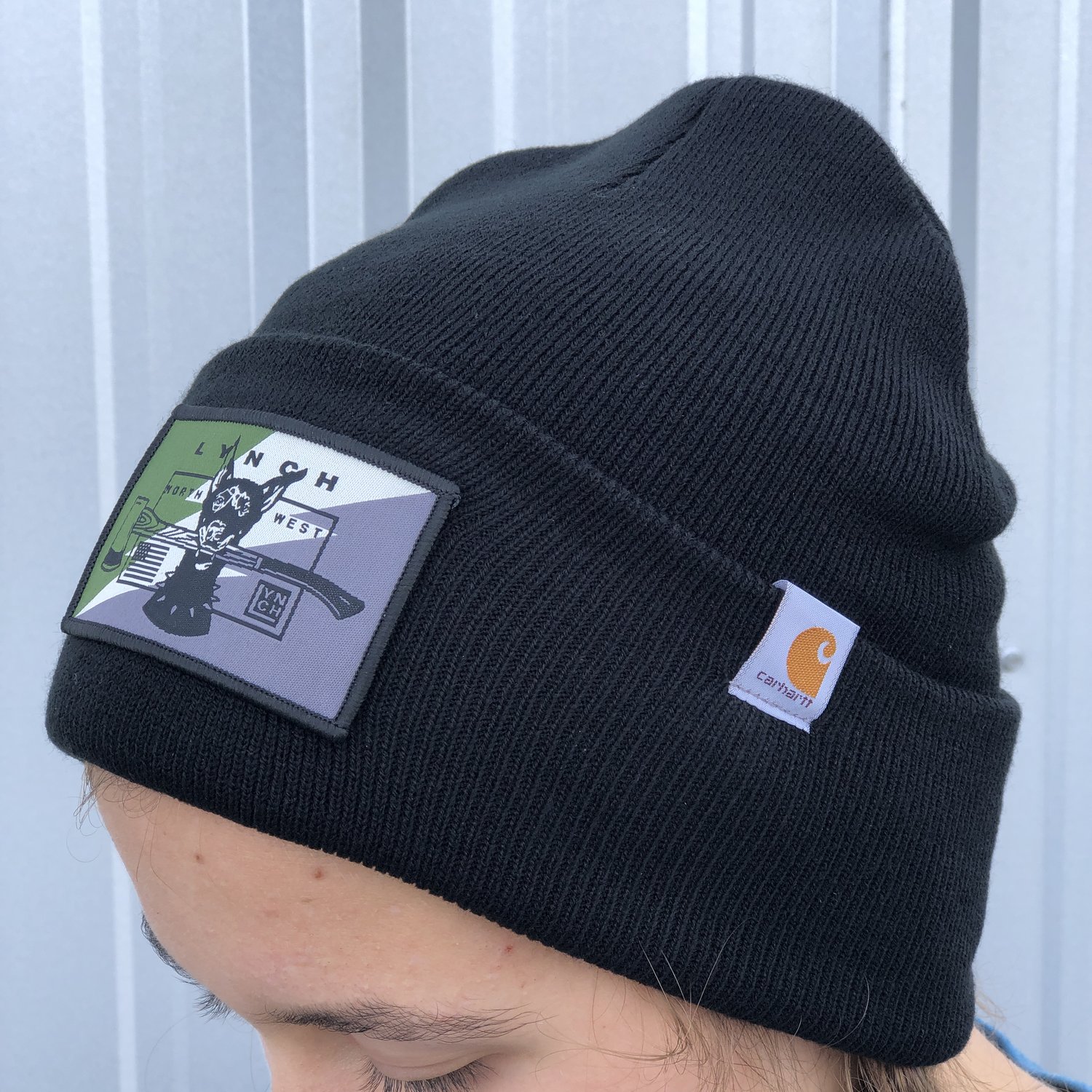 North Face Mountain Black Beanie - Leather Dog Patch