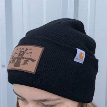 Carhartt Black Beanie - Leather Dog Patch