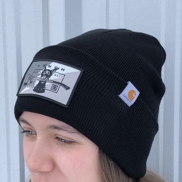 Carhartt Black Beanie - Snow Camo Dog Patch