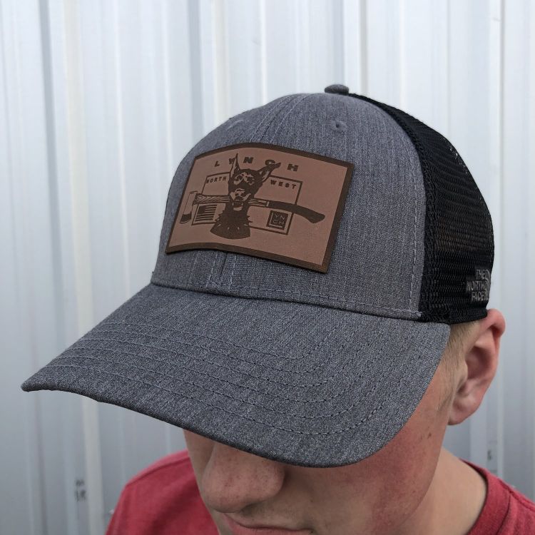 North Face Cap - Grey & Black - Leather Dog Patch