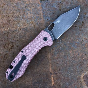 GiantMouse ACE Grand Red Canvas Micarta M390 Black Stone Blade Blacksmith Titanium Deep Carry Clip