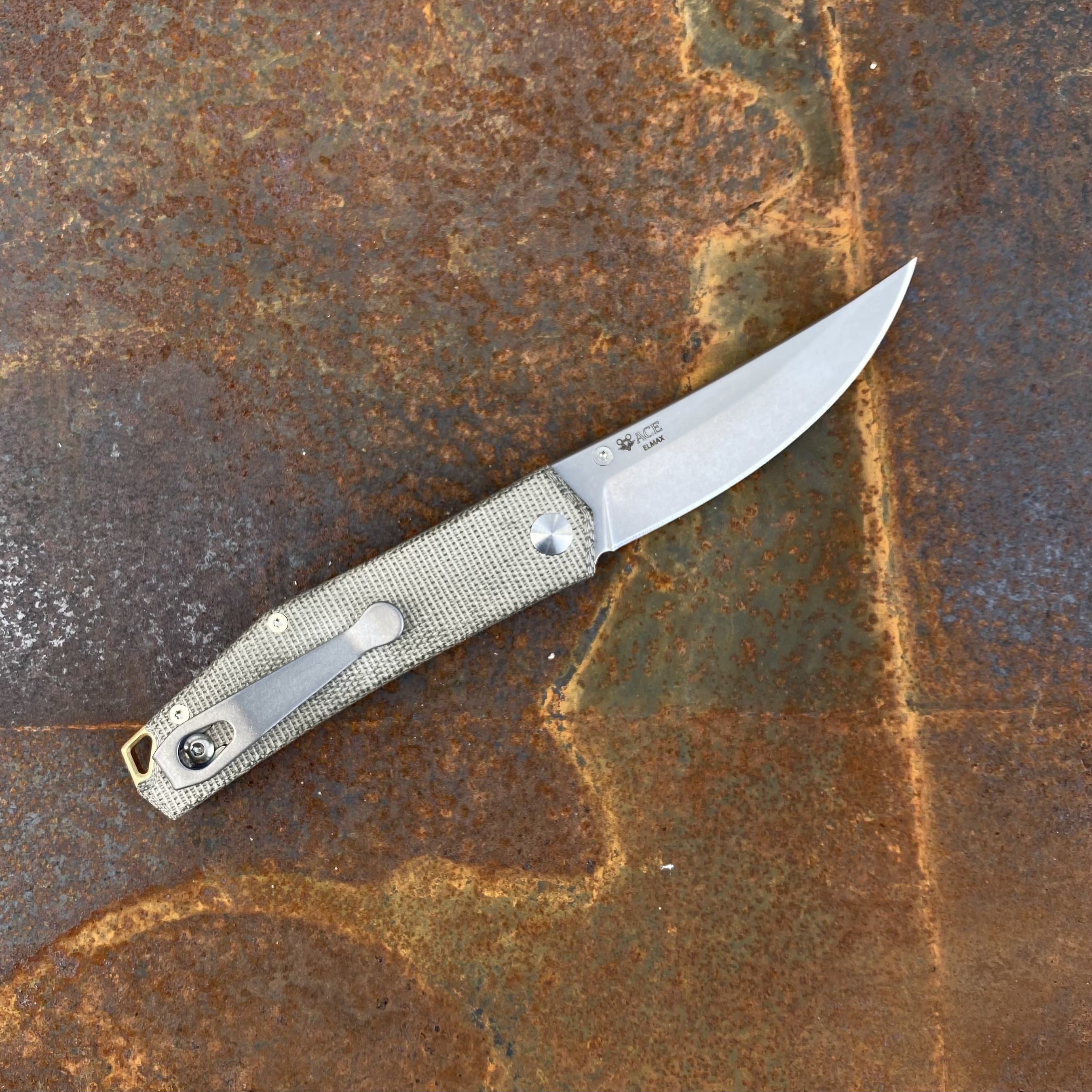 GiantMouse ACE Clyde Green Canvas Micarta Elmax Stonewashed Blade ...