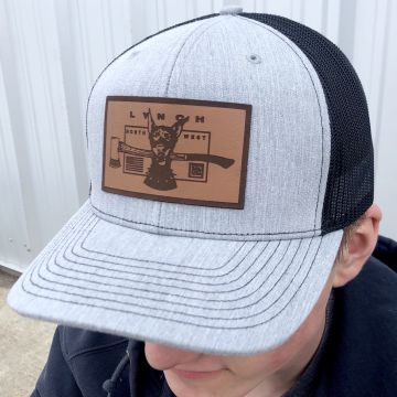 Richardson Heather Grey/Black Snapback Trucker Cap with Leather Dog Patch