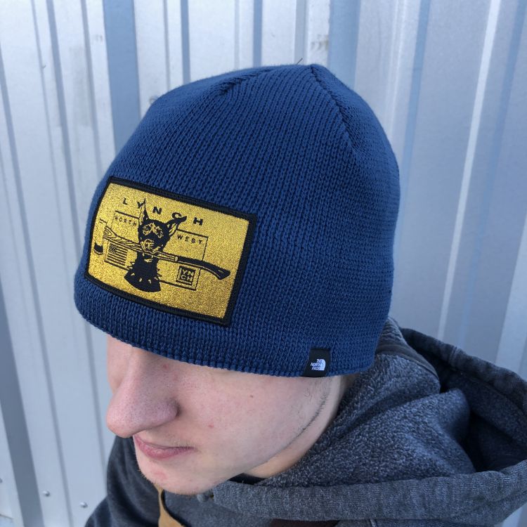 North Face Mountain Blue Wing Beanie - Gold Dog Patch
