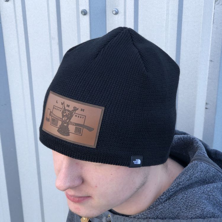 North Face Mountain Black Beanie - Leather Dog Patch