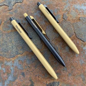 Tactile Turn Titanium Slim Side Click Pen - Cerakote Black and Gold - Laser Feather Logo