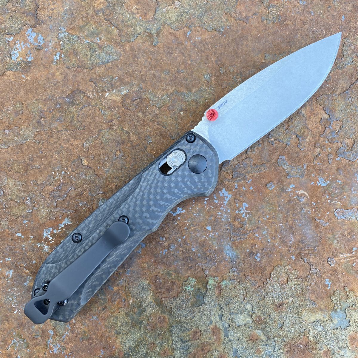 Benchmade Mini Freek Folder Carbon Fiber Scales and True Red