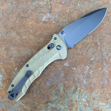 Benchmade Turret OD Green G10 Scales 3.7" Black Serrated S30V Blade Deep Carry Titanium Clip