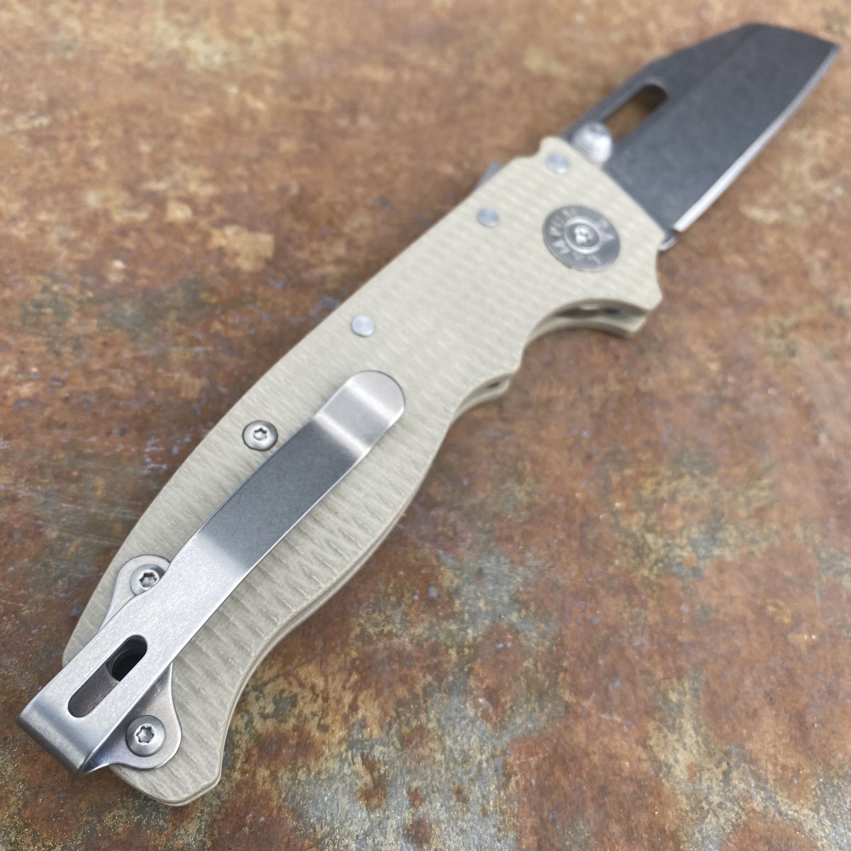 Demko AD-20.5 Shark Lock Tan G10 Handle Stonewash Shark Foot S35VN Blade