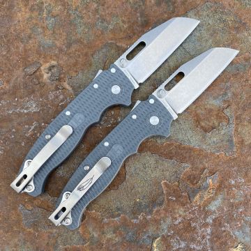 Demko AD20.5 Grey Grivory Scales Stonewashed AUS10A Sharks Foot Blade Deep Carry Titanium Clip