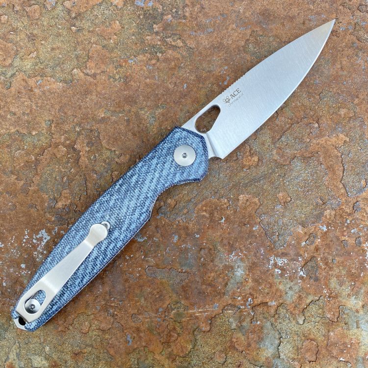 GiantMouse ACE Reo Denim Canvas Micarta Magnacut Satin Blade Titanium Deep Carry Clip