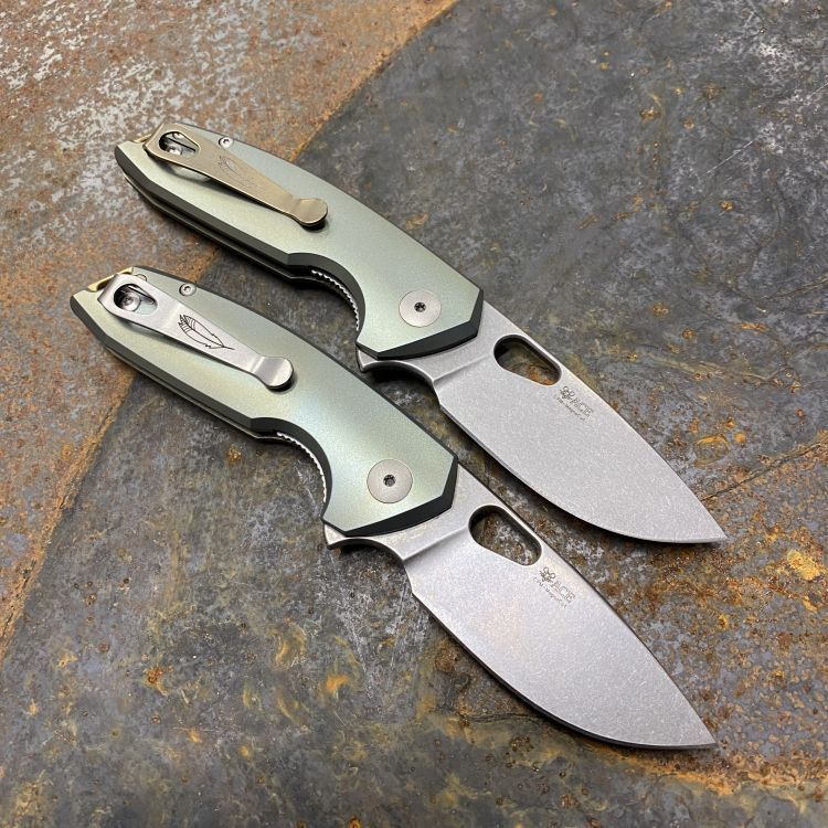 GiantMouse ACE Tribeca Green Titanium Brass Backspacer Stone Magnacut Deep Carry Titanium Clip