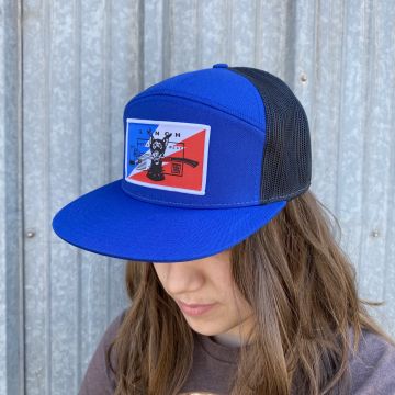 Richardson 7 Panel Royal Blue/Black Snapback Trucker Cap - Bolt Dog Patch (168)