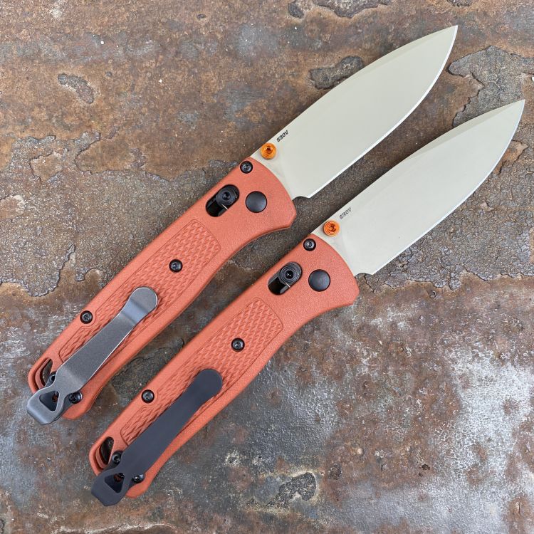 Benchmade Bugout Rust Orange Polymer Scales 3.2" Desert Verde S30V Blade Deep Carry Titanium Clip