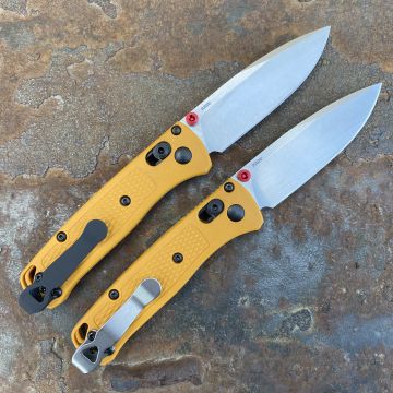 Benchmade Mini Bugout Daybreak Yellow Grivory Scales 2.3" Satin S30V Blade Deep Carry Titanium Clip