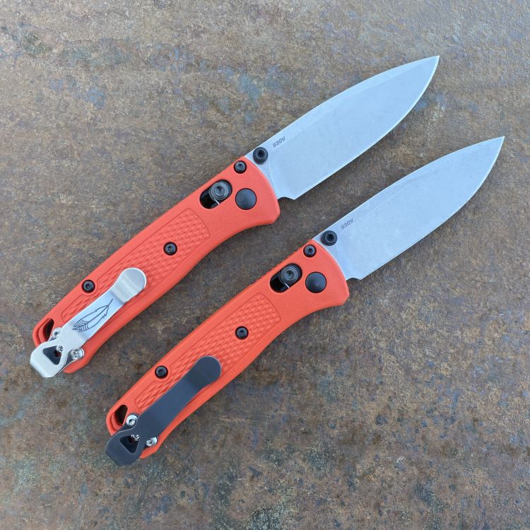 Benchmade Mini Bugout Mesa Red Grivory Scales 2.8" Satin S30V Blade Deep Carry Titanium Clip