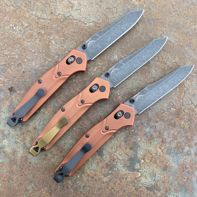 Benchmade Osborne AXIS Burnt Copper Aluminum Scales 3.4" Black CPM MagnaCut Deep Carry Titanium Clip