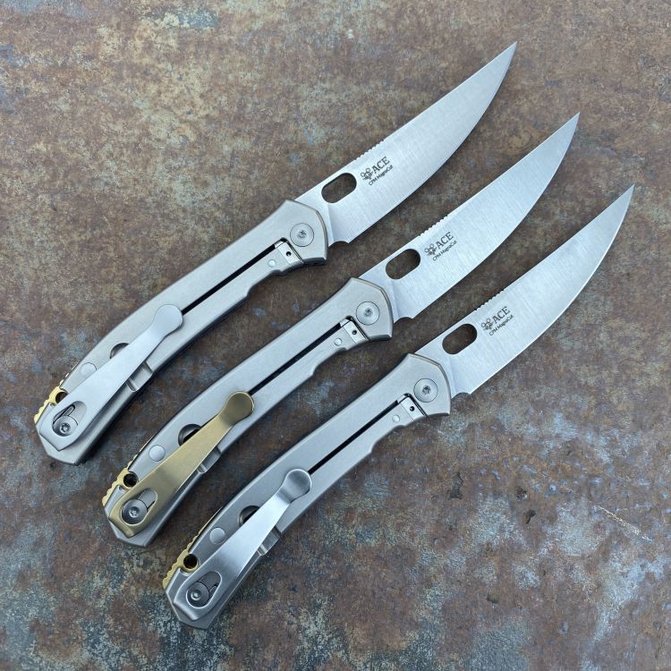 GiantMouse ACE Bleecker Framelock Titanium Satin Magnacut Blade Titanium Deep Carry Clip