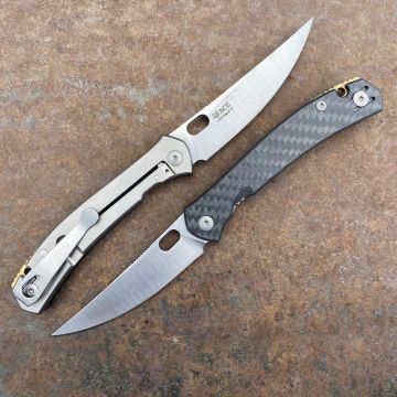 GiantMouse ACE Bleecker Titanium/Carbon Fiber Satin Magnacut Blade Titanium Deep Carry Clip