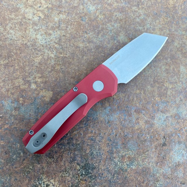 Pro-Tech Runt 5 Auto Red Aluminum Reverse Tanto Stone Magnacut Blade Deep Carry Titanium Clip