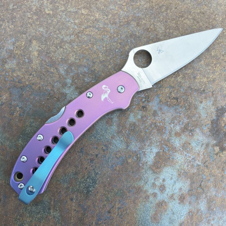 Justin's MOD "Miami" Custom Delica 4 MOD 2 Titanium Scales S30V Blade Deep Carry Titanium Clip