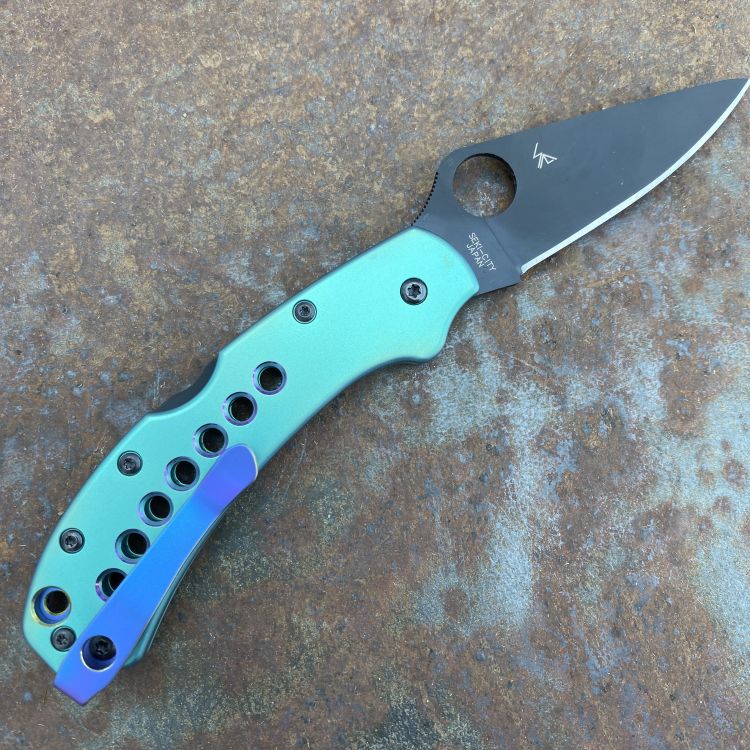 Justin's MOD "Sully" Custom Delica 4 MOD 2 Titanium Scales Black S30V Blade Deep Carry Titanium Clip