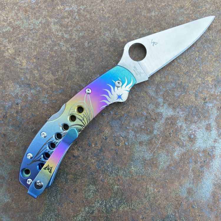 Abby's MOD "Butterfly Knife" Custom Delica 4 MOD 2 Titanium S30V Blade Deep Carry Titanium Clip