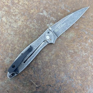 Kershaw Leek A/O Frame Lock Black Stainless Steel Blackwash Sandvik 14C28N Deep Carry Titanium Clip