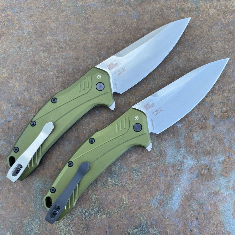 Kershaw Link Assisted Opening Olive Green Aluminum Stonewash Magnacut Blade Deep Carry Titanium Clip