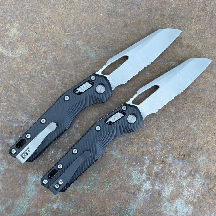 Microtech MSI Ram-Lok Black Aluminum Stonewashed Partial Serrated M390 Deep Carry Titanium Clip