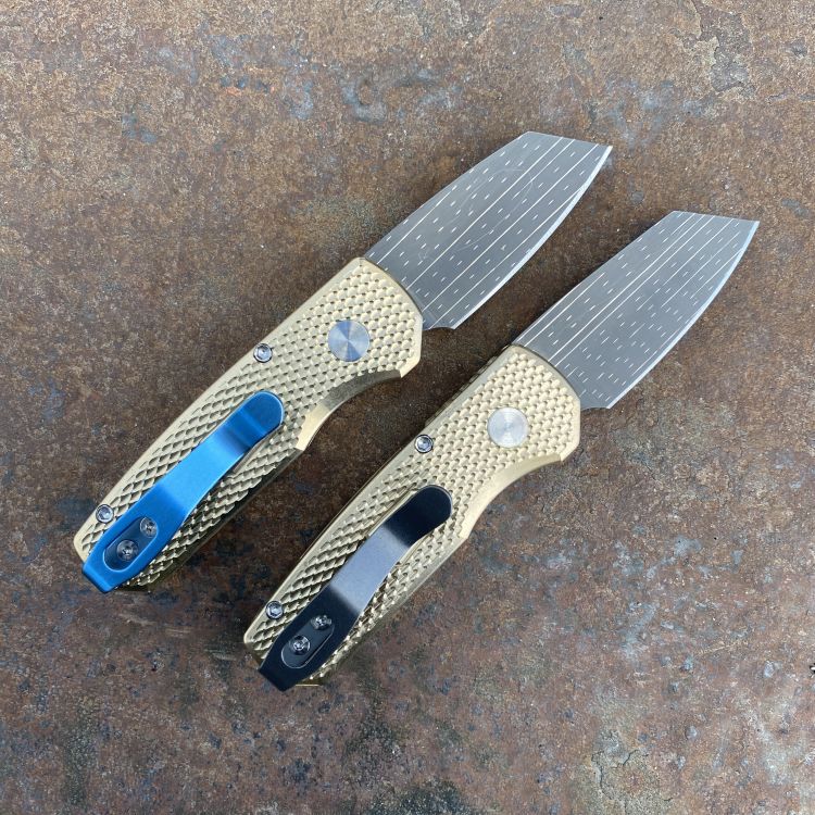 Pro-Tech BladeShow 2024 Runt 5 Auto Bronze Aluminum Starfire Damascus Blade Deep Carry Titanium Clip