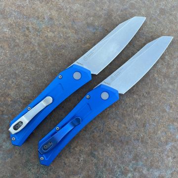 Pro-Tech Auto Sinkevich Oligarch Blue Aluminum Stone Magnacut Blade Deep Carry Titanium Clip