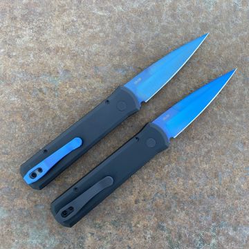 Pro-Tech Godson Auto Black Aluminum/G10 Sapphire Blue 154CM Blade Deep Carry Titanium Clip