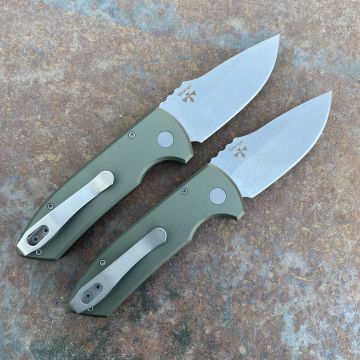 Pro-Tech Les George SBR Auto Green Textured Aluminum Stone/Satin S35V Blade Deep Carry Titanium Clip