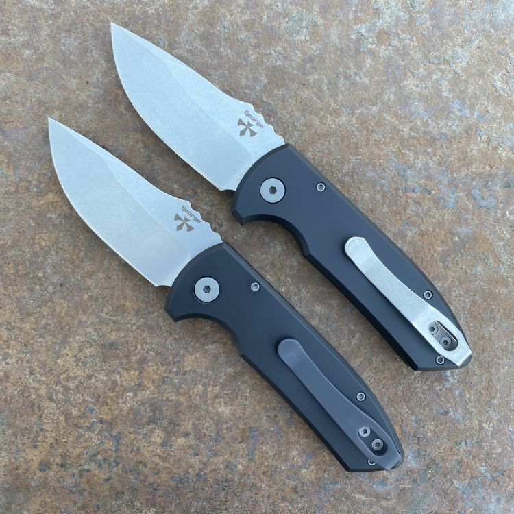 Pro-Tech Les George SBR Auto Left Handed Black Aluminum 2-Tone S35V Blade Deep Carry Titanium Clip