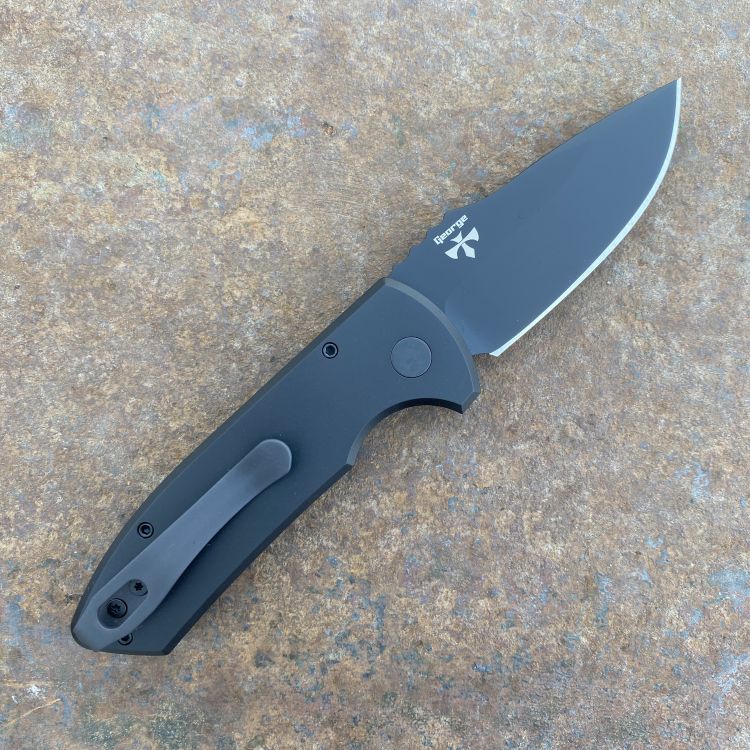 Pro-Tech Les George SBR Auto Textured Black Aluminum Black DLC S35V Blade Deep Carry Titanium Clip