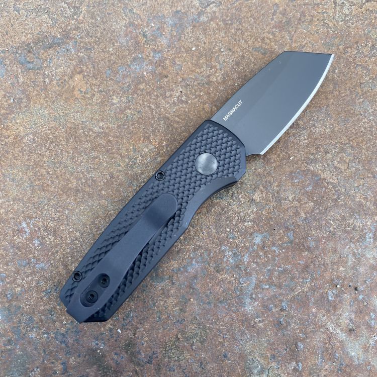 Pro-Tech Runt 5 Auto Textured Black Aluminum REV Tanto DLC Magnacut Blade Deep Carry Titanium Clip