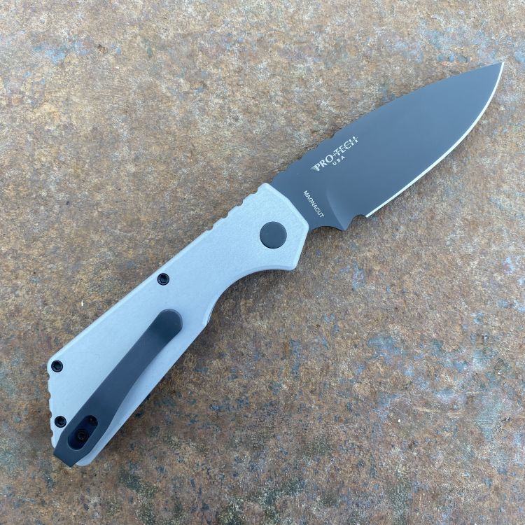 Pro-Tech Strider PT+ Auto Grey Aluminum Black DLC Magnacut Blade Deep Carry Titanium Clip