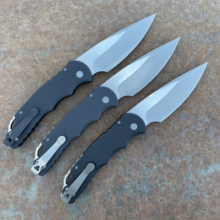 Pro-Tech TR-4 Auto Black Aluminum Stonewashed/Satin Blade Deep Carry Titanium Clip