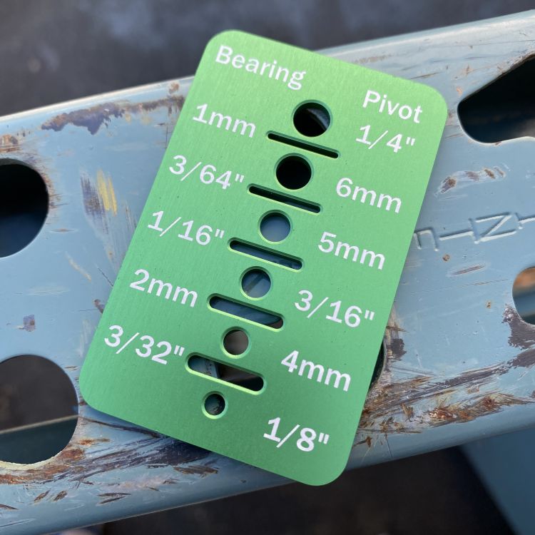 Skiff Workshop Cage Bearings Cheat Sheet - Test Fit Cards - Green Anodized