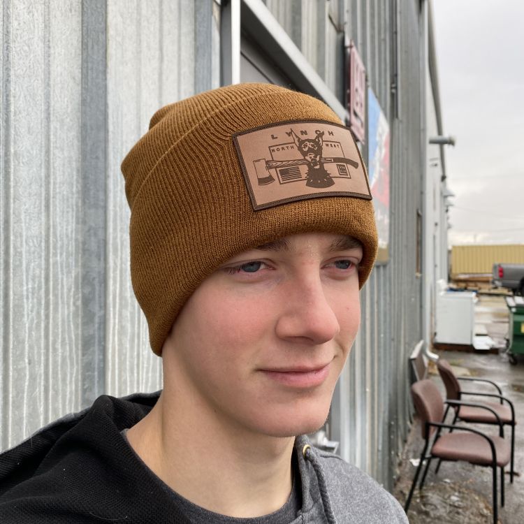 Carhartt Brown Beanie Watch Cap Leather Dog Patch