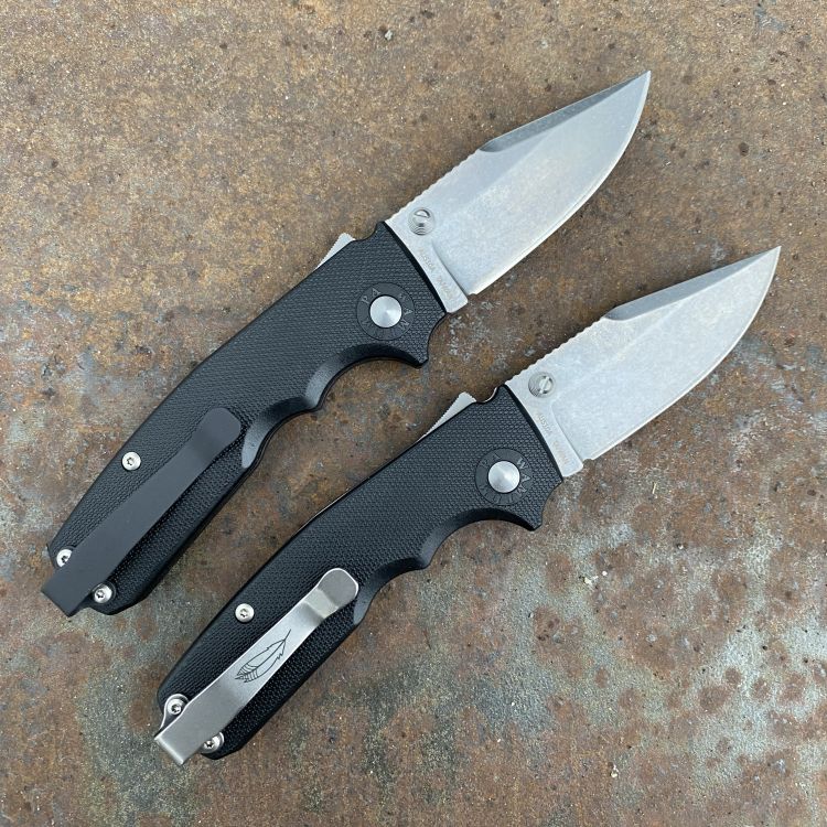 Demko Shark Cub Black Polymer Stonewashed AUS10A Clip Point Blade Deep Carry Titanium Clip