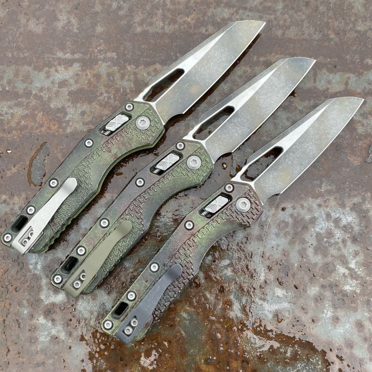 Microtech MSI Ram-Lok Outbreak Green/Red Polymer Battle Two-Tone M390 Deep Carry Titanium Clip