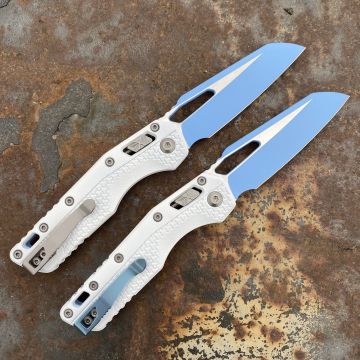 Microtech MSI Ram-Lok Textured White Polymer Sky Blue Cerakote M390 Deep Carry Titanium Clip