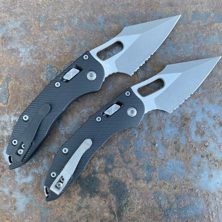 Microtech Stitch Ram-Lok Fluted Black G10 Partial Serrated Apocalyptic M390 Deep Carry Titanium Clip