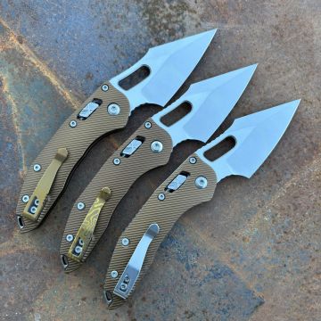 Microtech Stitch Ram-Lok Fluted Tan Aluminum Stonewashed M390 Deep Carry Titanium Clip