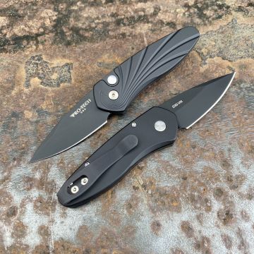 Pro-Tech Sprint Auto Swirl Milled Black Aluminum DLC S35V Blade Deep Carry Titanium Clip