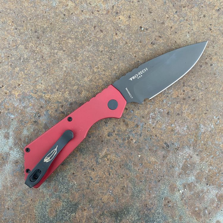 Pro-Tech Strider PT+ Auto Red Aluminum Black Magnacut Blade Deep Carry Titanium Clip