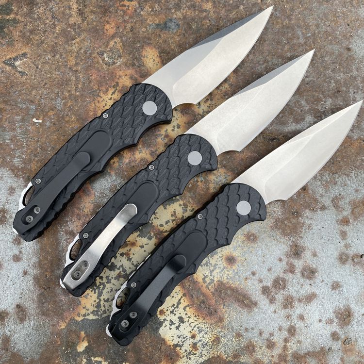 Pro-Tech TR-5 Auto Black Feather Aluminum Stonewashed S35V Blade Deep Carry Titanium Clip