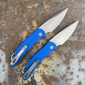 Pro-Tech TR-5 Auto Blue Aluminum Stonewashed S35V Blade Deep Carry Titanium Clip